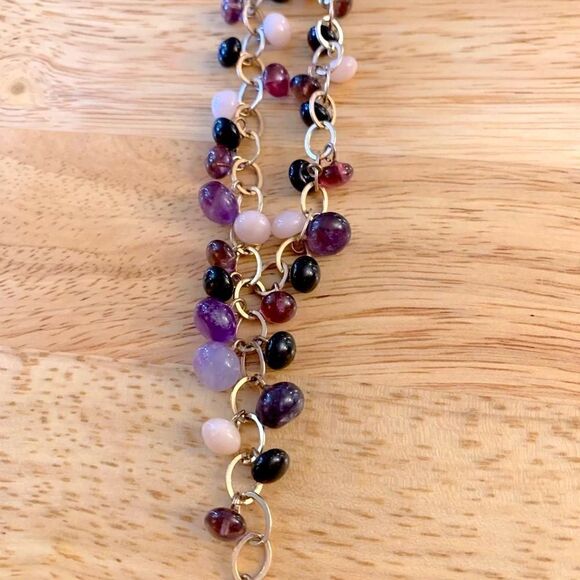 Liz Claiborne Necklace Semi Precious Stones Brushed Gold Tone 20” - Picture 4 of 8